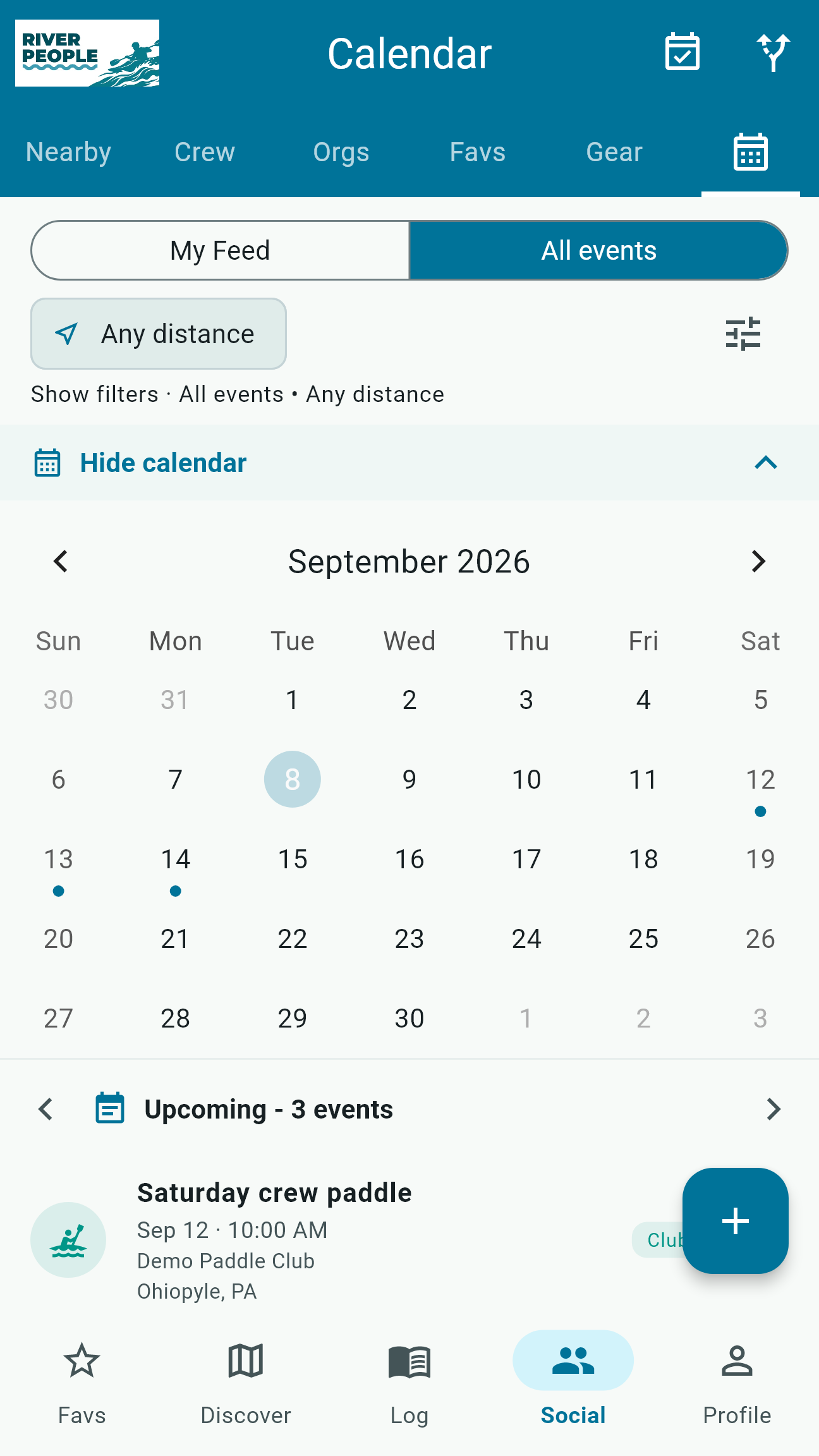 River People 2.1: Plan a paddle with events and a shared calendar.
